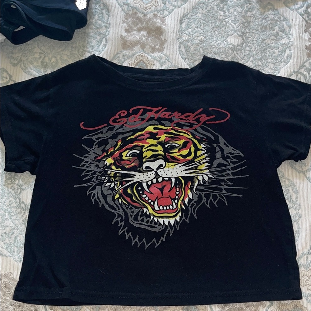 Ed Hardy Black Tee with Fierce Tiger Graphic